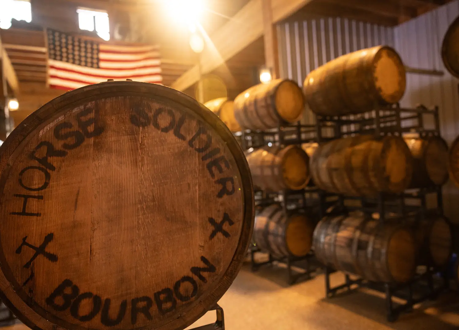 Picture of Horse Solider Bourbon Barrels in a Warehouse